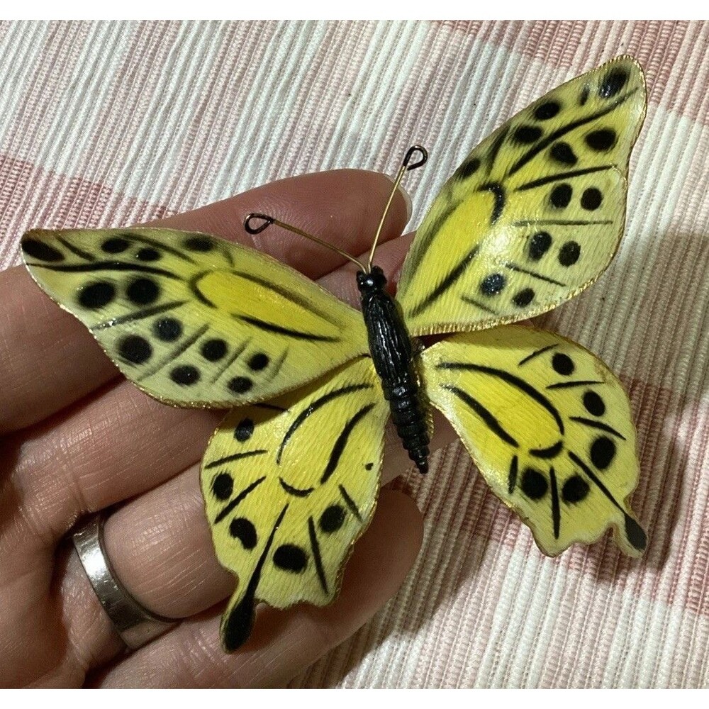 Weiss Large Enamel Yellow & Black Swallow Tail Butterfly Brooch/Pin Signed